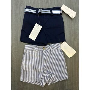 NEW Lot Two Pairs Ralph Lauren Shorts 3 Months Navy Blue White Striped Preppy